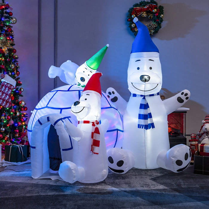The Holiday Aisle® 6ft Long Christmas Inflatable Polar Bears & Igloo